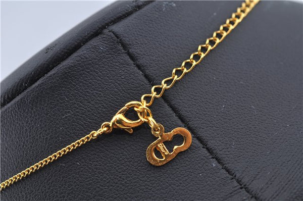 Authentic Christian Dior Logo Gold Plating Necklace Pendant CD J6056