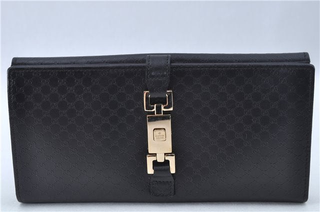 Authentic GUCCI Micro GG Jackie Leather Long Wallet Purse Black J6064