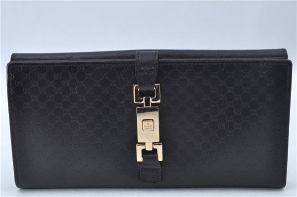 Authentic GUCCI Micro GG Jackie Leather Long Wallet Purse Black J6064