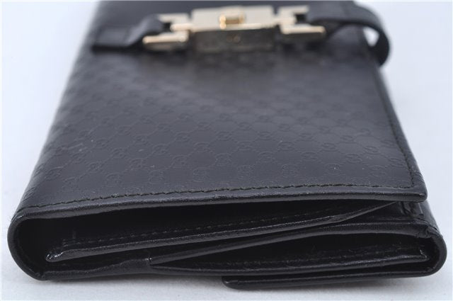 Authentic GUCCI Micro GG Jackie Leather Long Wallet Purse Black J6064