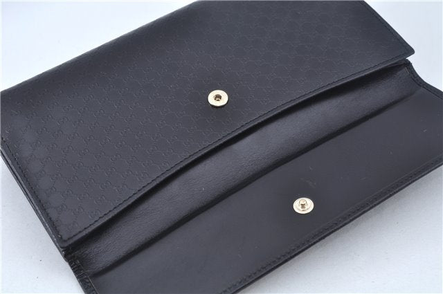 Authentic GUCCI Micro GG Jackie Leather Long Wallet Purse Black J6064