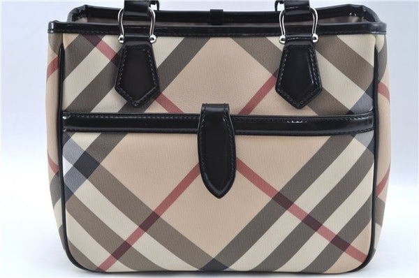 Authentic BURBERRY Vintage Nova Check Hand Bag Purse PVC Leather Beige J6067