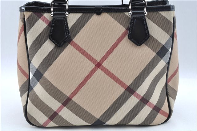 Authentic BURBERRY Vintage Nova Check Hand Bag Purse PVC Leather Beige J6067