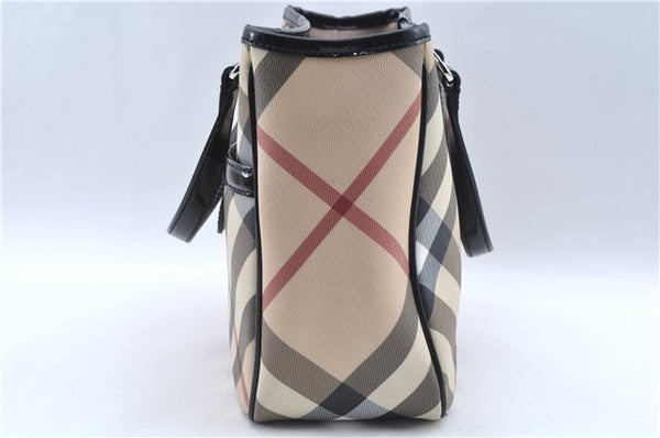 Authentic BURBERRY Vintage Nova Check Hand Bag Purse PVC Leather Beige J6067