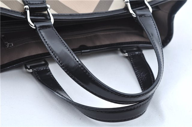 Authentic BURBERRY Vintage Nova Check Hand Bag Purse PVC Leather Beige J6067