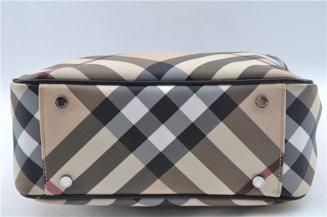 Authentic BURBERRY Vintage Nova Check Hand Bag Purse PVC Leather Beige J6067