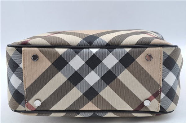 Authentic BURBERRY Vintage Nova Check Hand Bag Purse PVC Leather Beige J6067
