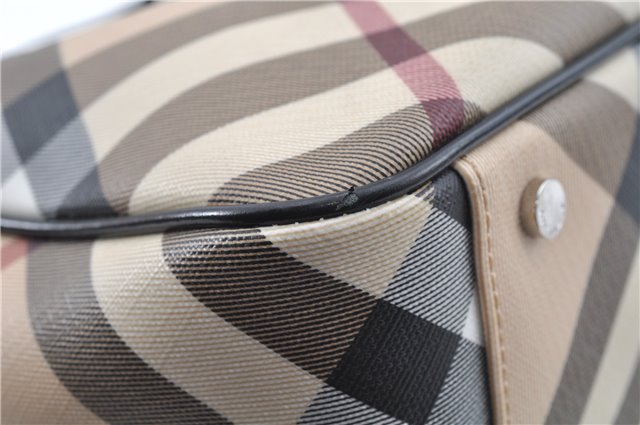 Authentic BURBERRY Vintage Nova Check Hand Bag Purse PVC Leather Beige J6067