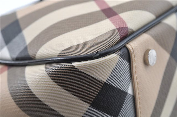 Authentic BURBERRY Vintage Nova Check Hand Bag Purse PVC Leather Beige J6067