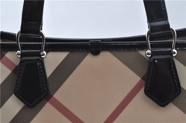 Authentic BURBERRY Vintage Nova Check Hand Bag Purse PVC Leather Beige J6067