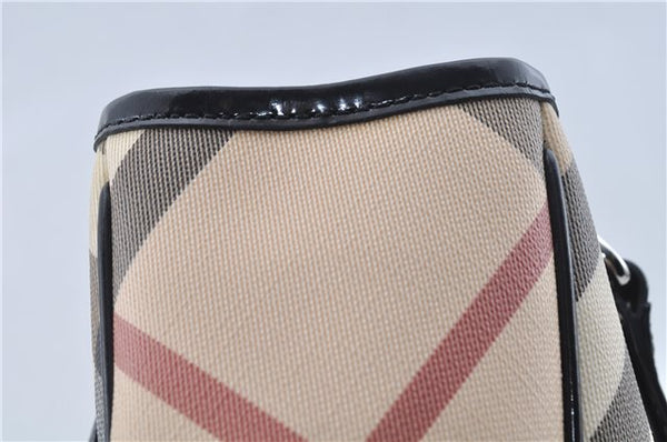 Authentic BURBERRY Vintage Nova Check Hand Bag Purse PVC Leather Beige J6067