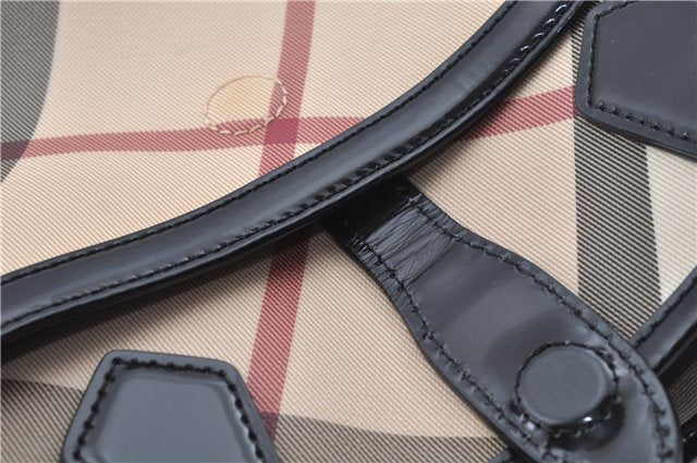 Authentic BURBERRY Vintage Nova Check Hand Bag Purse PVC Leather Beige J6067