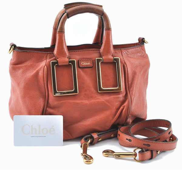 Authentic Chloe Ethel 2Way Shoulder Cross Body Hand Bag Leather Orange J6089