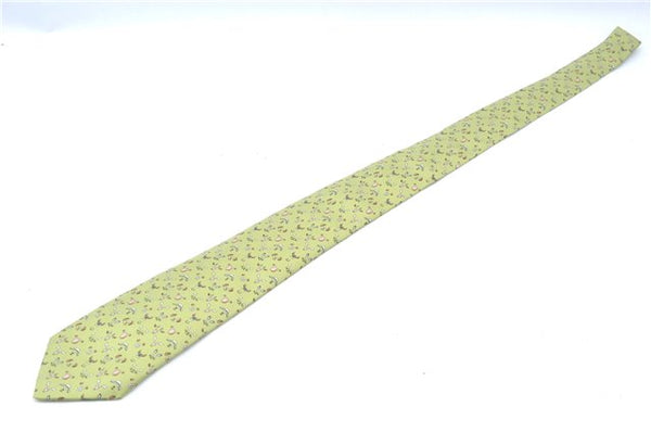 Authentic HERMES Tie Necktie Animal Pattern Silk Light Green Box J6115