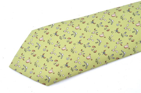 Authentic HERMES Tie Necktie Animal Pattern Silk Light Green Box J6115