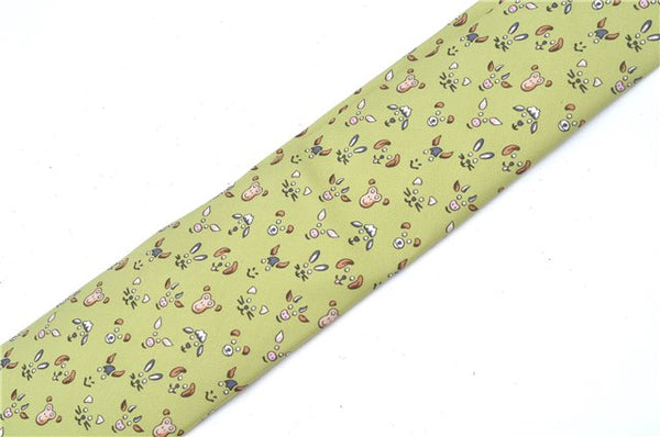 Authentic HERMES Tie Necktie Animal Pattern Silk Light Green Box J6115