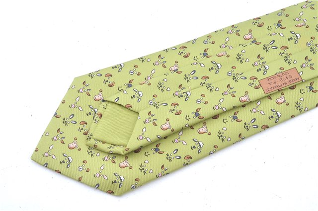 Authentic HERMES Tie Necktie Animal Pattern Silk Light Green Box J6115