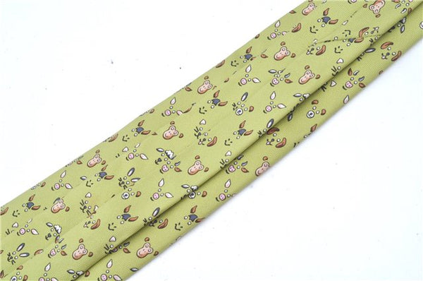 Authentic HERMES Tie Necktie Animal Pattern Silk Light Green Box J6115