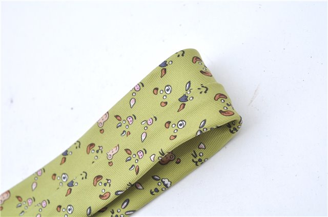 Authentic HERMES Tie Necktie Animal Pattern Silk Light Green Box J6115