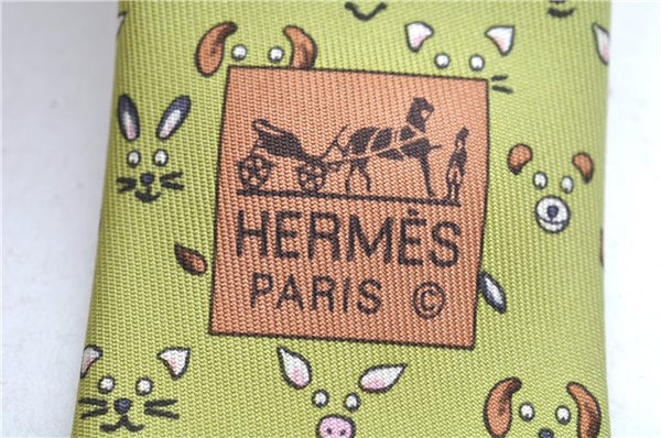 Authentic HERMES Tie Necktie Animal Pattern Silk Light Green Box J6115