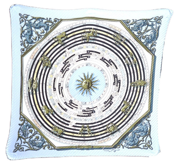 Authentic HERMES Pleats Scarf "DIES ET HORE" Silk Light Blue Box J6153