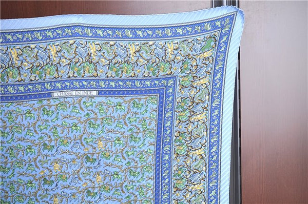 Authentic HERMES Pleats Scarf "CHASSE EN INDE" Silk Light Blue Box J6154