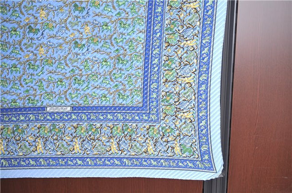 Authentic HERMES Pleats Scarf "CHASSE EN INDE" Silk Light Blue Box J6154