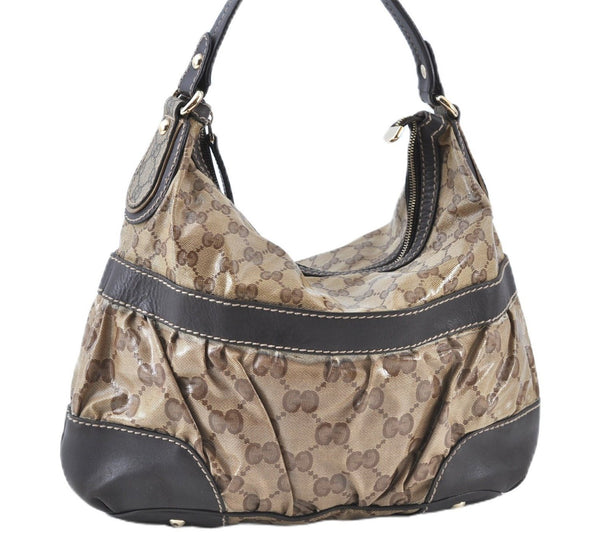 Authentic GUCCI Jumbo GG Shoulder Hand Bag Purse PVCLeather 223965 Brown J6164