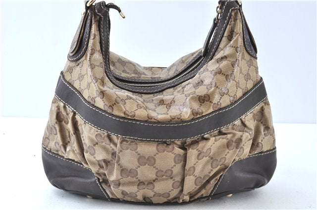 Authentic GUCCI Jumbo GG Shoulder Hand Bag Purse PVCLeather 223965 Brown J6164