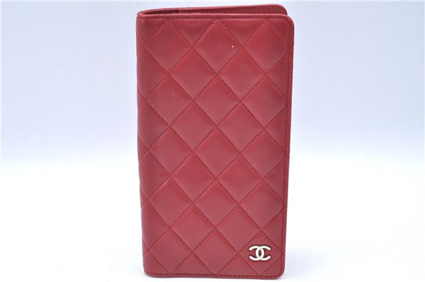 Authentic CHANEL Lamb Skin Matelasse CC Logo Notebook Cover Red J6181