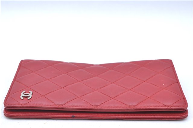 Authentic CHANEL Lamb Skin Matelasse CC Logo Notebook Cover Red J6181