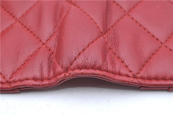 Authentic CHANEL Lamb Skin Matelasse CC Logo Notebook Cover Red J6181