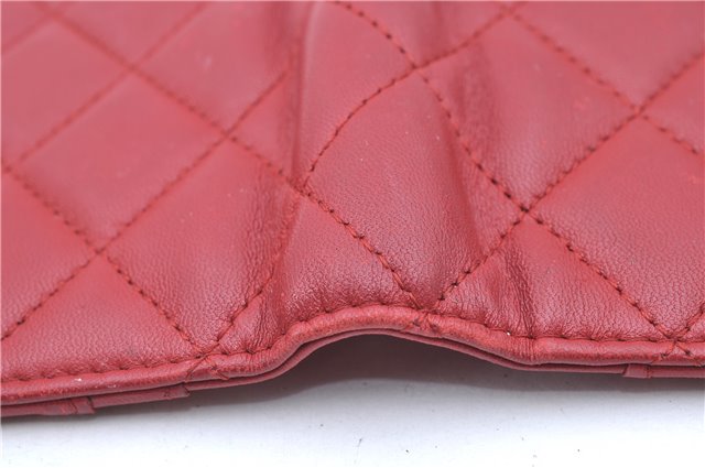 Authentic CHANEL Lamb Skin Matelasse CC Logo Notebook Cover Red J6181