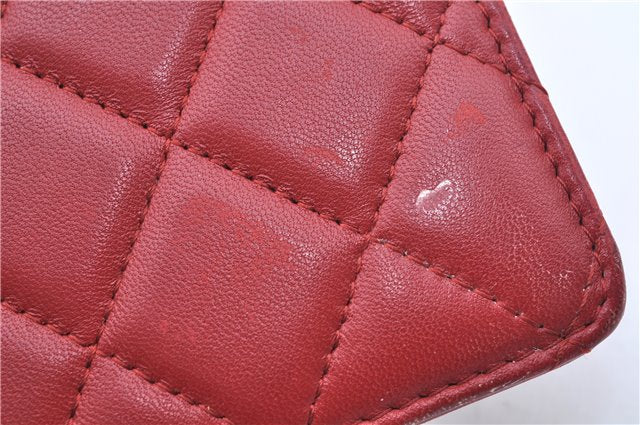 Authentic CHANEL Lamb Skin Matelasse CC Logo Notebook Cover Red J6181