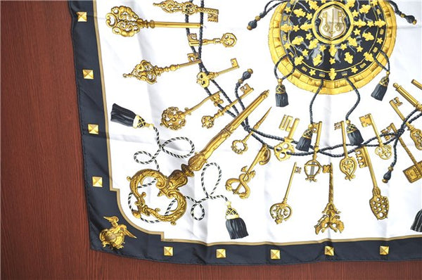 Authentic HERMES Carre 90 Scarf "LES CLES" Silk Black J6206