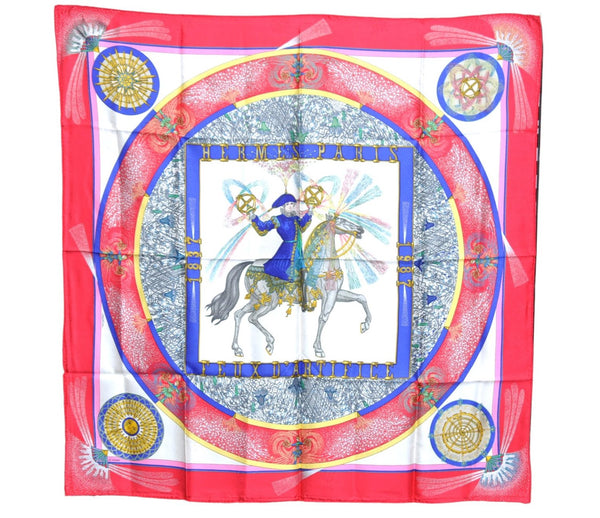 Authentic HERMES Carre 90 Scarf "FEUX DARTIFICE" Silk Red J6249