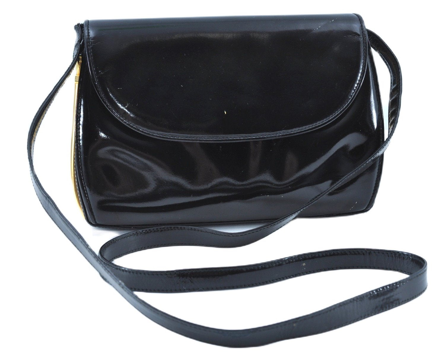 Authentic GUCCI Shoulder Cross Body Bag Purse Enamel Black J6280