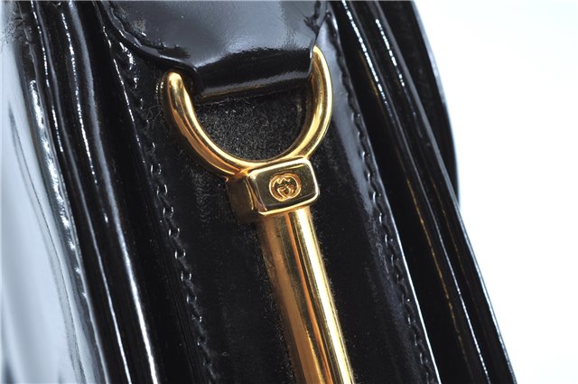 Authentic GUCCI Shoulder Cross Body Bag Purse Enamel Black J6280