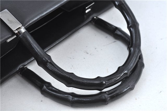 Authentic GUCCI Bamboo 2way Hand Shoulder Bag Purse Leather 0021035 Black J6337