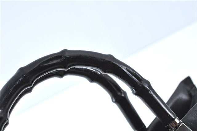 Authentic GUCCI Bamboo 2way Hand Shoulder Bag Purse Leather 0021035 Black J6337