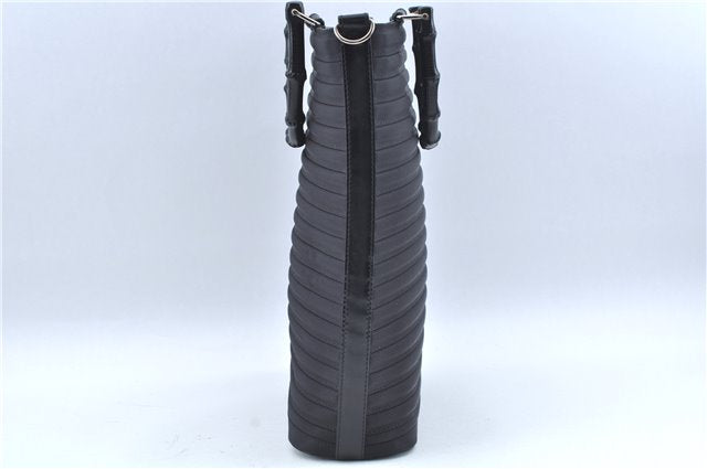 Authentic GUCCI Bamboo 2Way Shoulder Cross Hand Bag Nylon Leather Black J6349