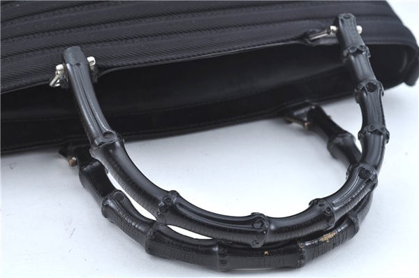 Authentic GUCCI Bamboo 2Way Shoulder Cross Hand Bag Nylon Leather Black J6349