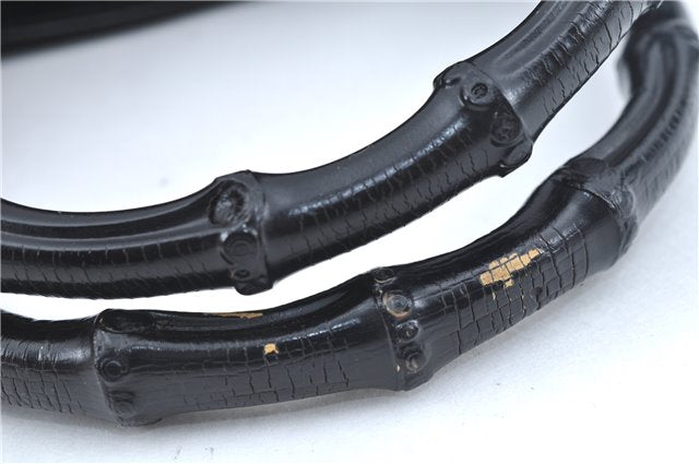 Authentic GUCCI Bamboo 2Way Shoulder Cross Hand Bag Nylon Leather Black J6349