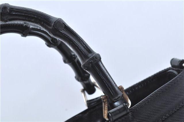 Authentic GUCCI Bamboo 2Way Shoulder Cross Hand Bag Nylon Leather Black J6349