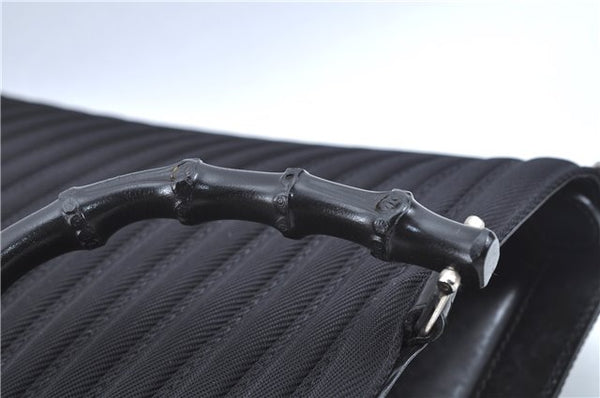 Authentic GUCCI Bamboo 2Way Shoulder Cross Hand Bag Nylon Leather Black J6349