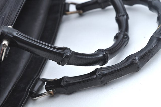 Authentic GUCCI Bamboo 2Way Shoulder Cross Hand Bag Nylon Leather Black J6349