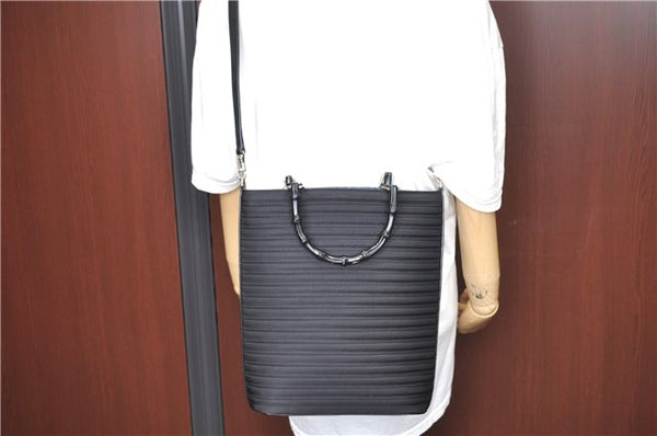 Authentic GUCCI Bamboo 2Way Shoulder Cross Hand Bag Nylon Leather Black J6349