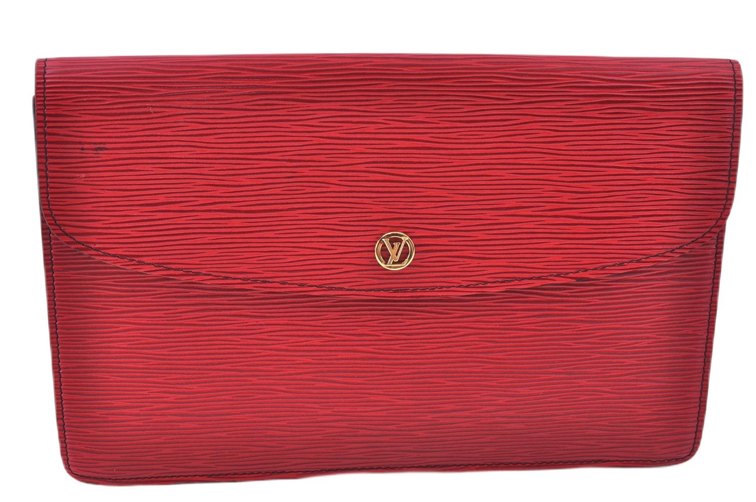 Authentic Louis Vuitton Epi Montaigne 27 Clutch Hand Bag Red M52657 LV J6351