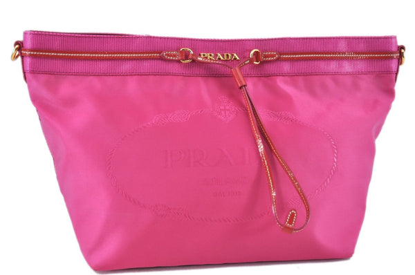 Authentic PRADA Nylon Enamel Shoulder Clutch Bag Purse Pink Junk J6361