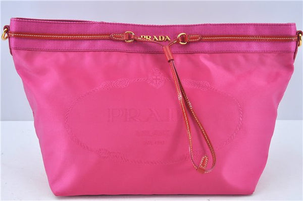 Authentic PRADA Nylon Enamel Shoulder Clutch Bag Purse Pink Junk J6361